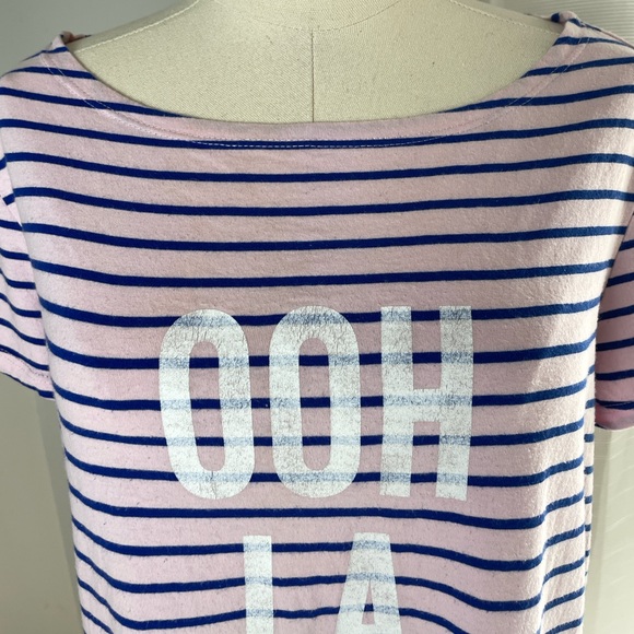Cinq a Sept Striped Graphic Print Boat Neck Cotton T-Shirt Size Medium - Picture 4 of 8